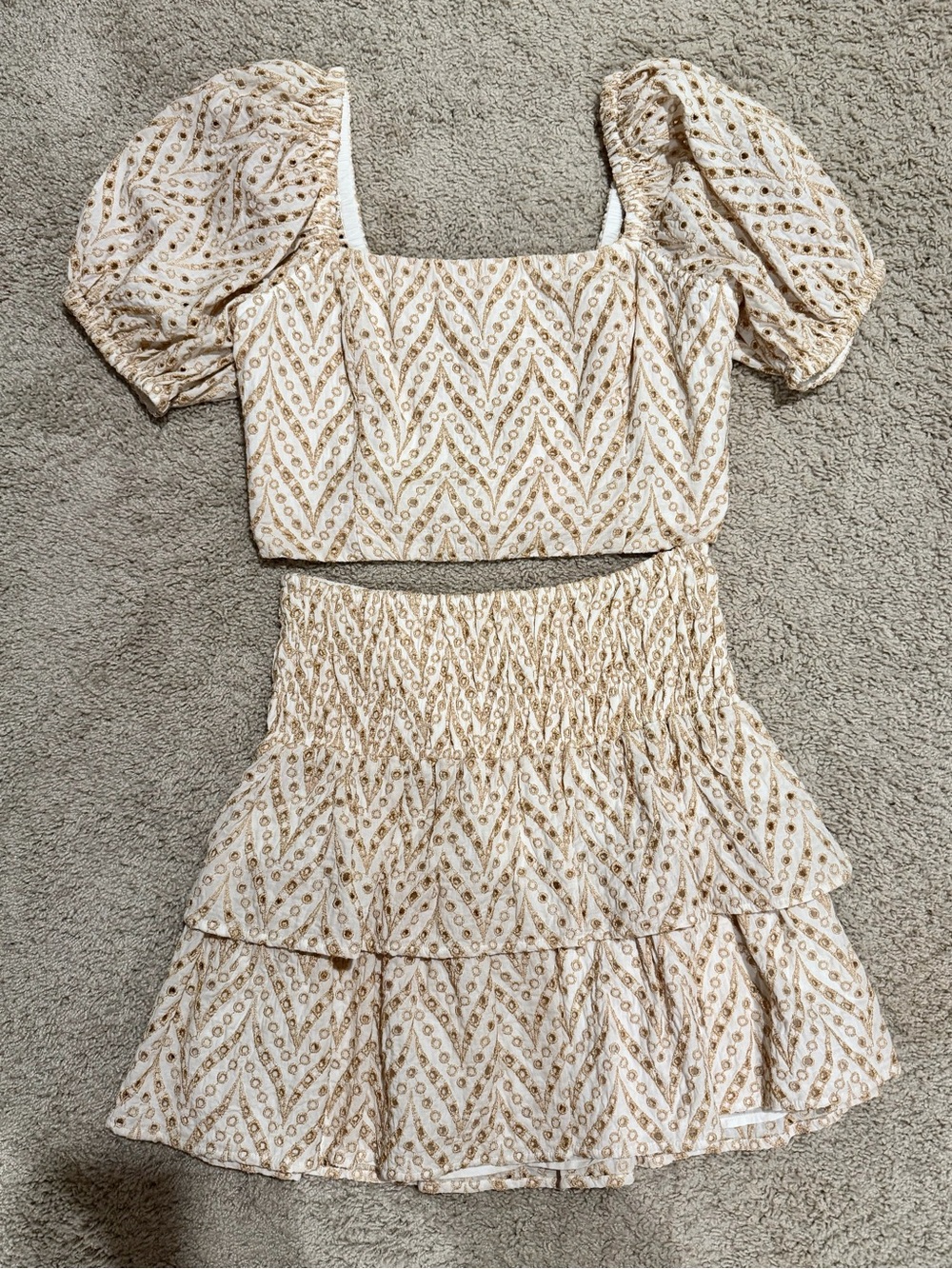 Lilly Pulitzer Yara Cream and Gold Two-Piece Skirt Set